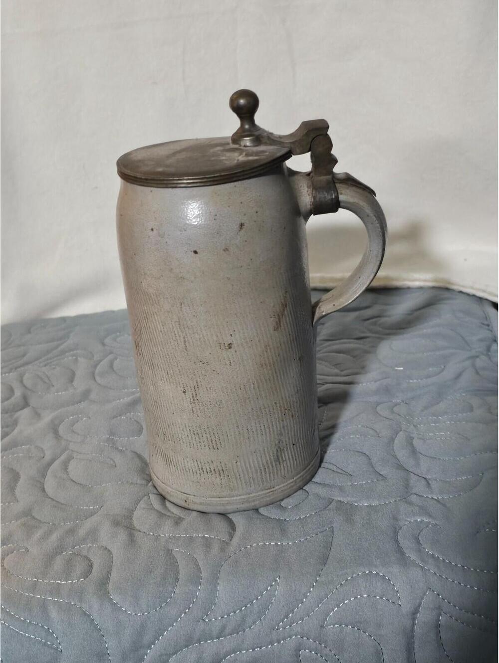 Antique Stoneware Beer Stein w/ Pewter Lid – H. Aigner Lambach Austria (19th C.)